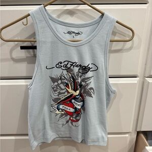 Ed Hardy Sky Blue Graphic Tank Top